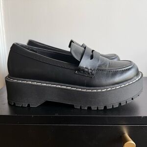 Black Platform Lug Sole Penny Loafers